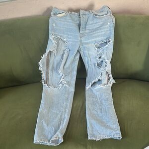 Zara High Rise Distressed Light Blue Jeans